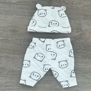 Baby Bear Print Hat & Pants Set - White newborn